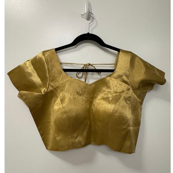Large Gold Short Sleeve Sari Saree Blouse New with Tags - Picture 1 of 7